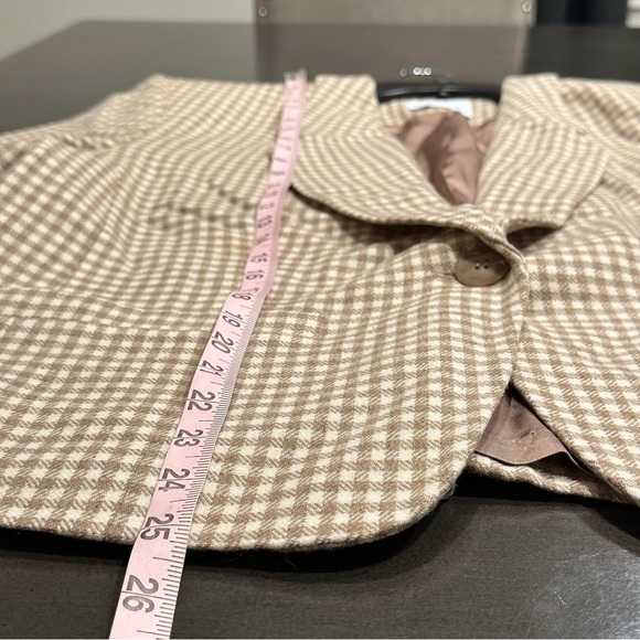 Pendleton Checkered Houndstooth Cream and Tan Wool Blazer Jacket, MEDIUM - Picture 5 of 6